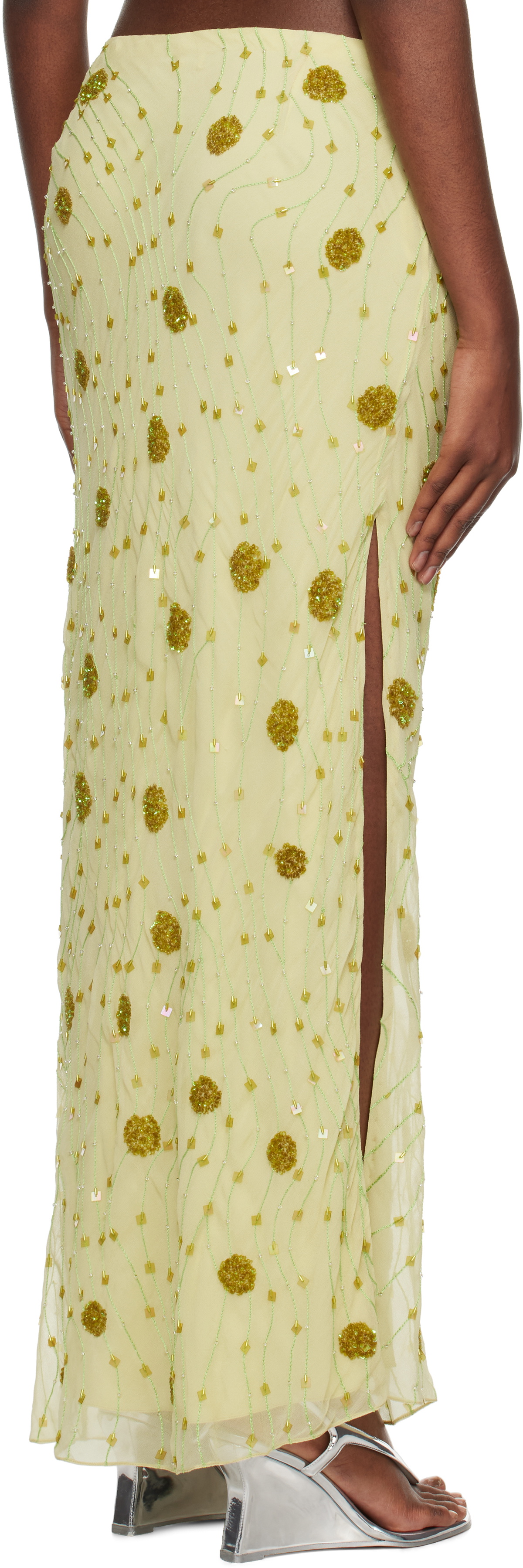 Mirror Palais Green Beaded Maxi Skirt