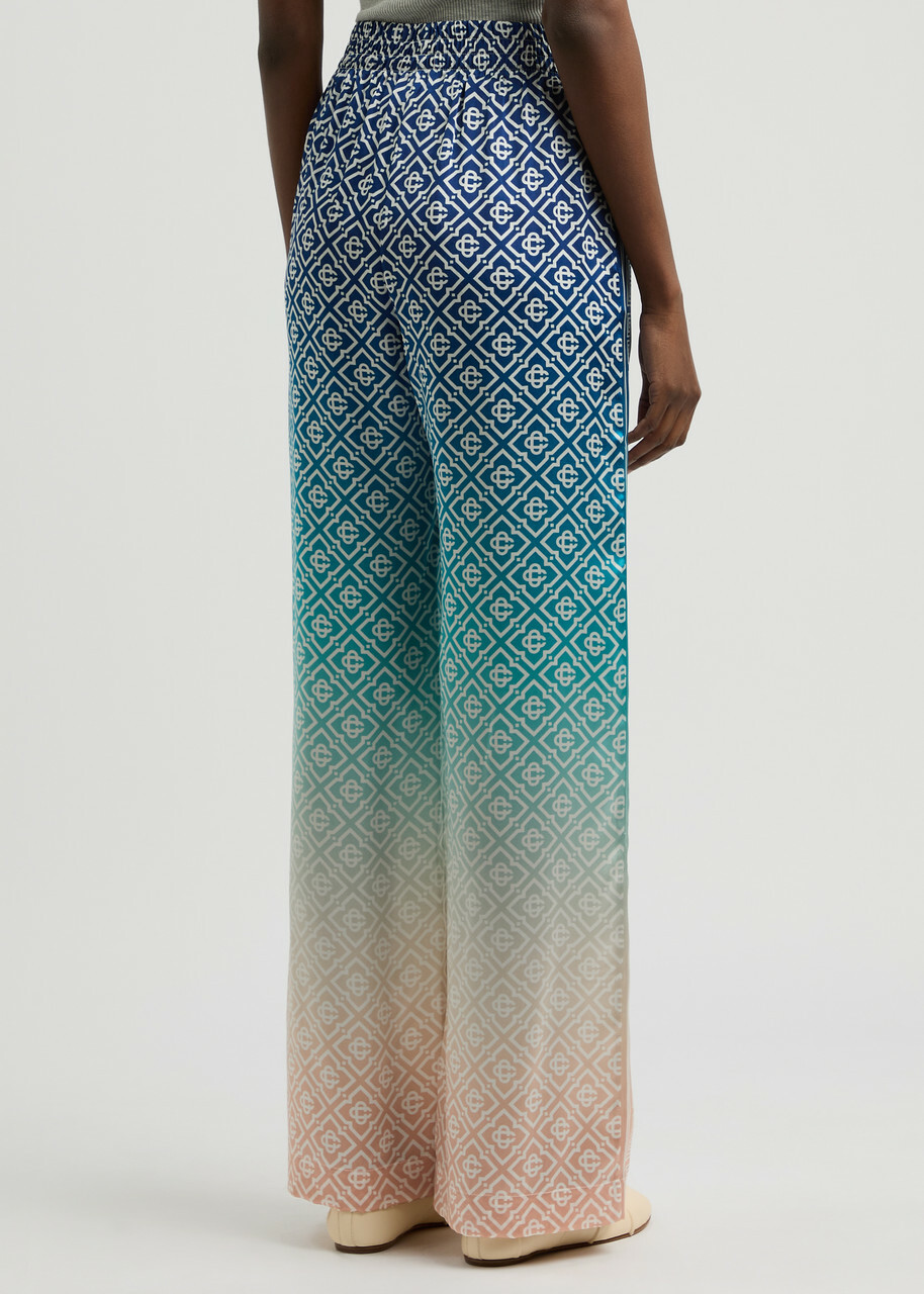 Casablanca Logo-monogrammed Dégradé Silk Trousers Blue