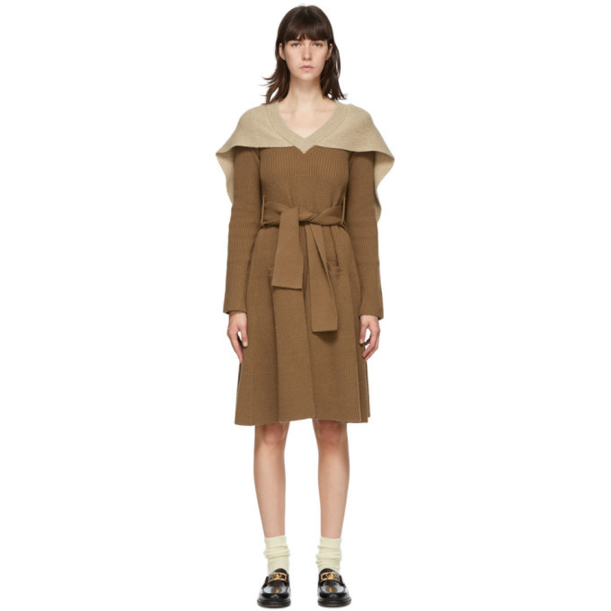 Photo: JW Anderson Tan Cape V-Neck Mid-Length Dress