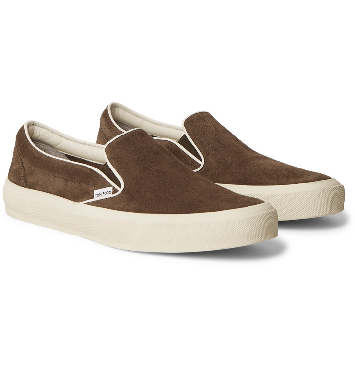 Photo: TOM FORD - Cambridge Leather-Trimmed Suede Slip-On Sneakers - Green
