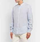 Brunello Cucinelli - Grandad-Collar Striped Linen and Cotton-Blend Gauze Shirt - Blue
