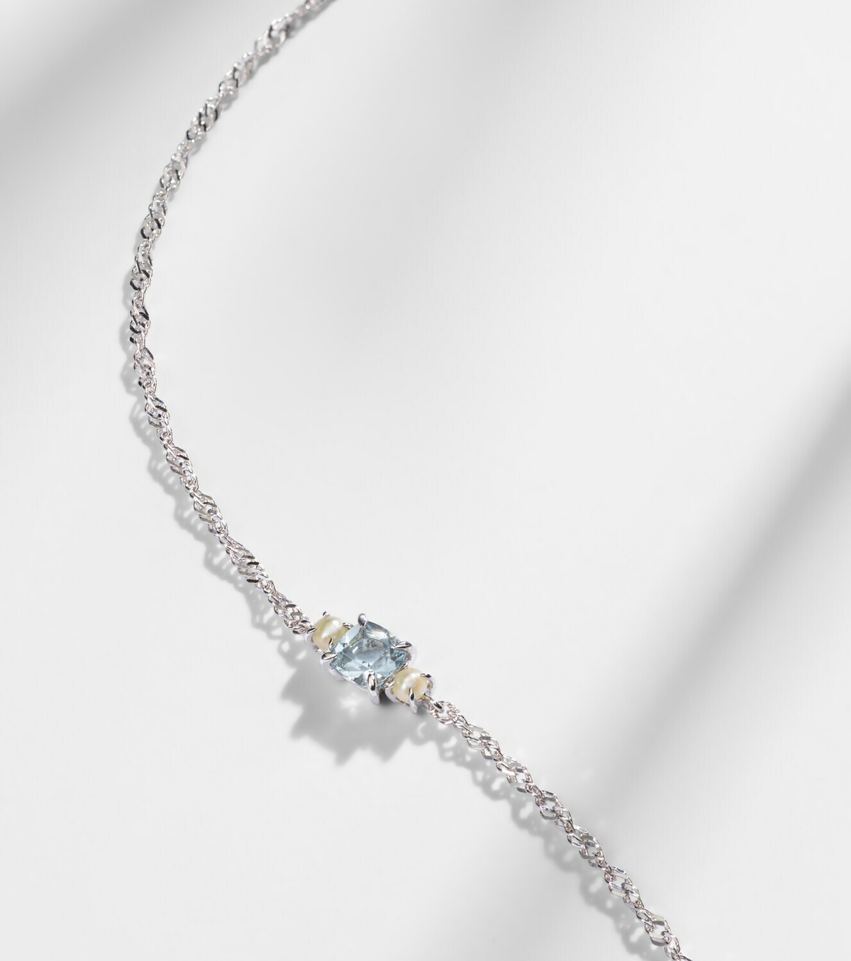 Stone and Strand Delicate 14kt white gold bracelet with aquamarine and pearls