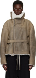 Rick Owens Gray Tower Shearling Cropped Flight Jacket