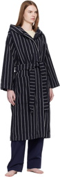 Tekla Black & White Terry Hooded Bathrobe