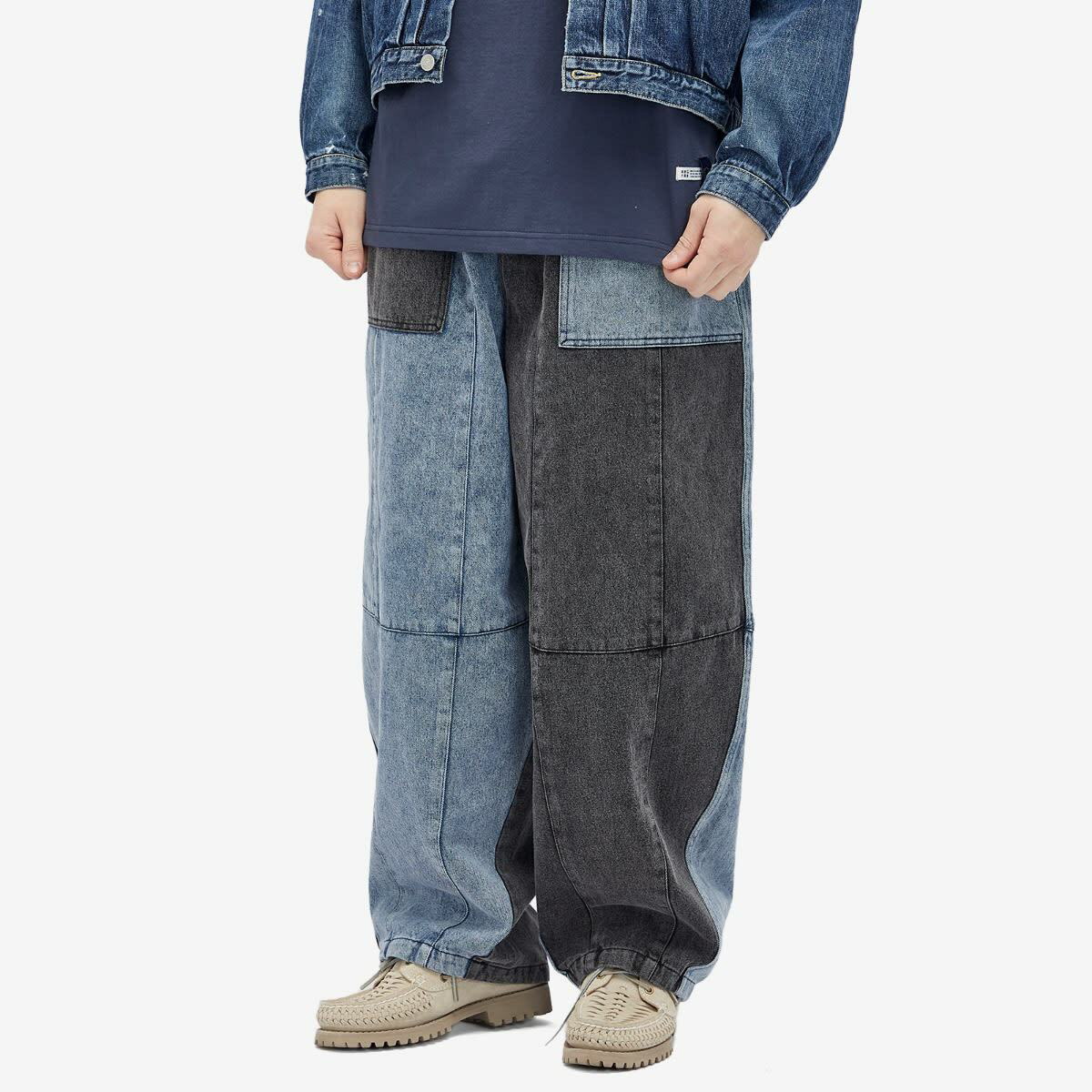 Anglan Men's Denim Mix Fatigue Balloon Pants in Blue/Grey Anglan