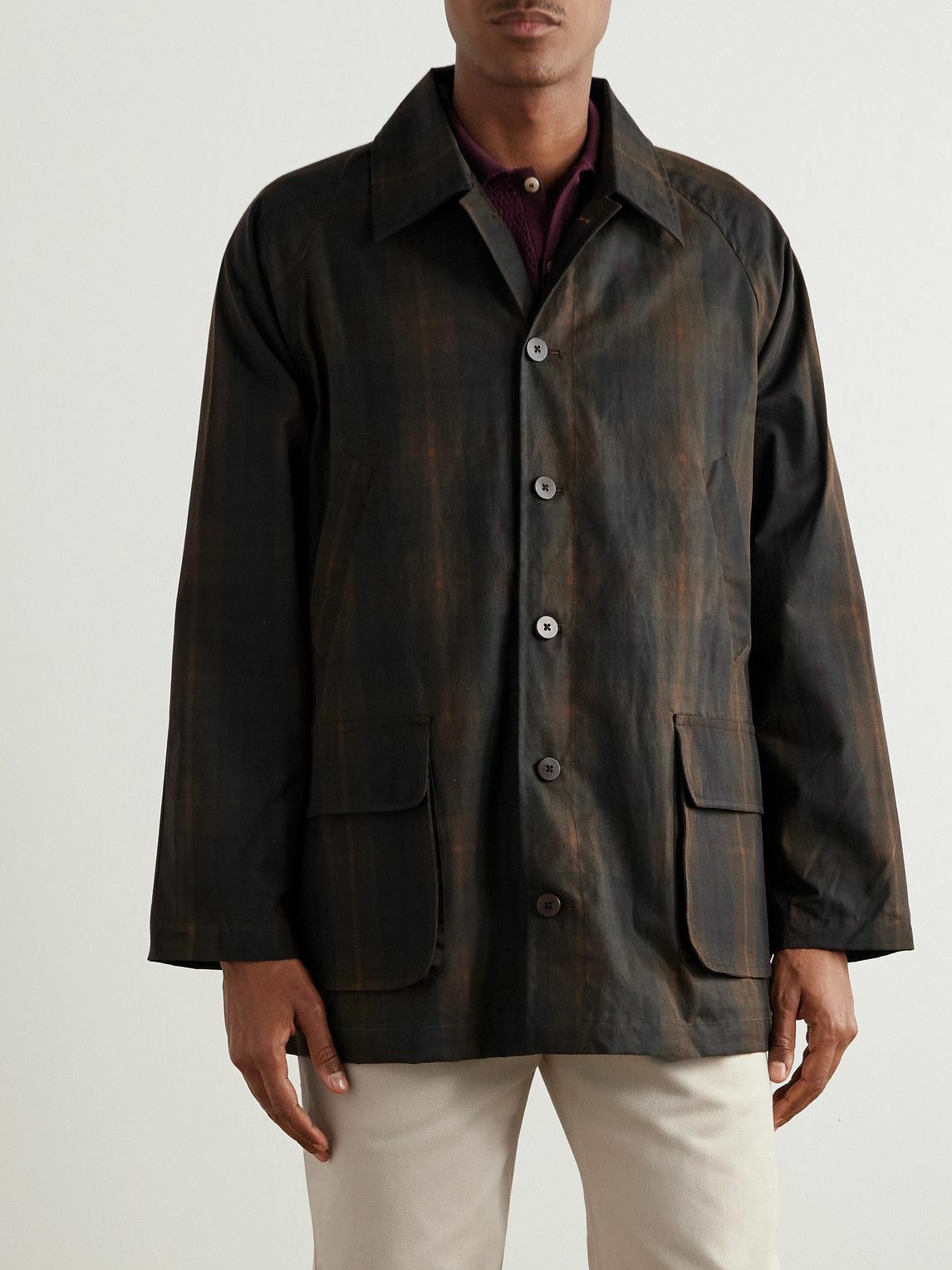 De Bonne Facture - Forest Checked Waxed Cotton-Canvas Jacket - Brown