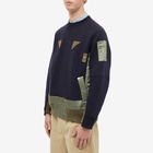 Sacai Men's Nylon Twill MA-1 Crew Sweat in Navy/Khaki