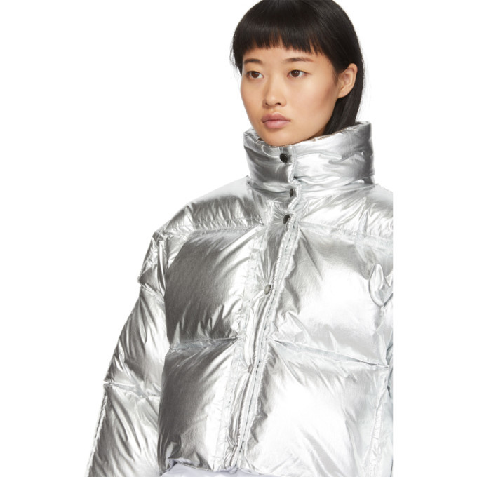 Silver Down Jacket  OFF-WHITE Silver Down Puffer Jacket with Hood