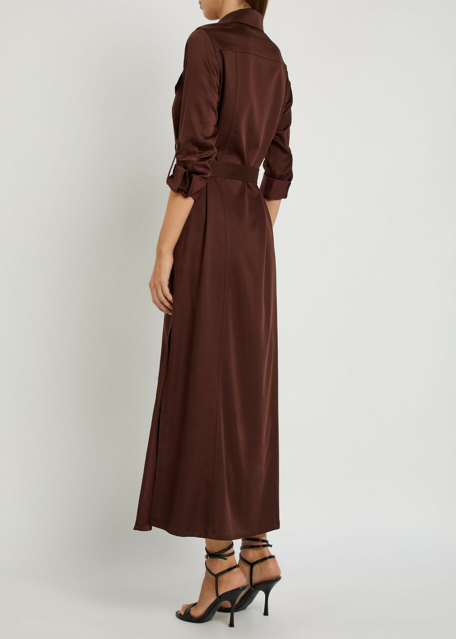 Alice + Olivia Chassidy Belted Stretch-twill Midi Shirt Dress Brown