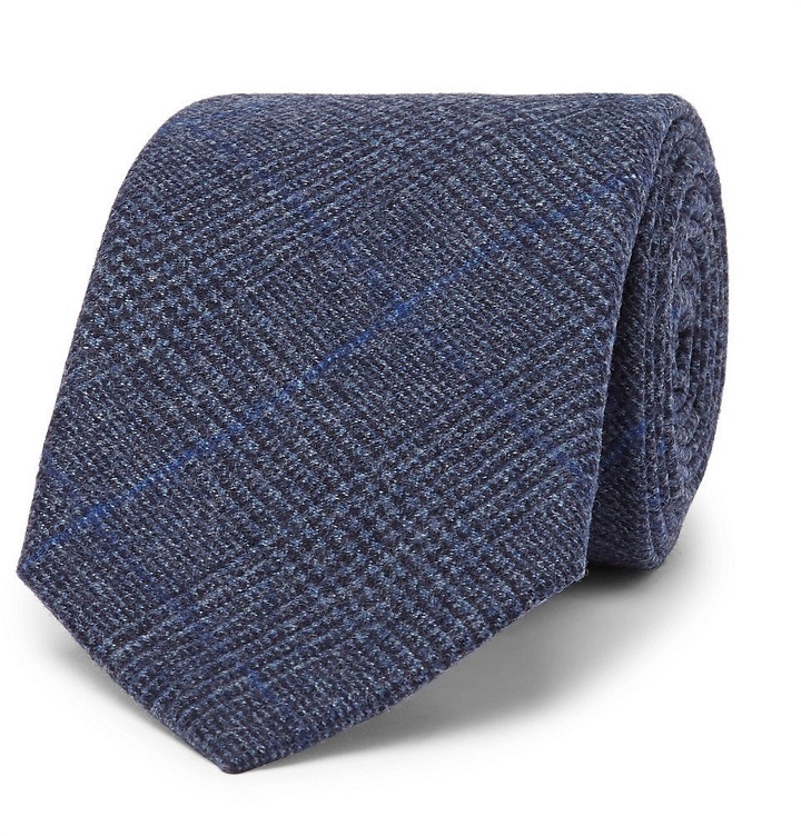 Photo: Kingsman - Drake's 8cm Prince of Wales Checked Wool Tie - Navy