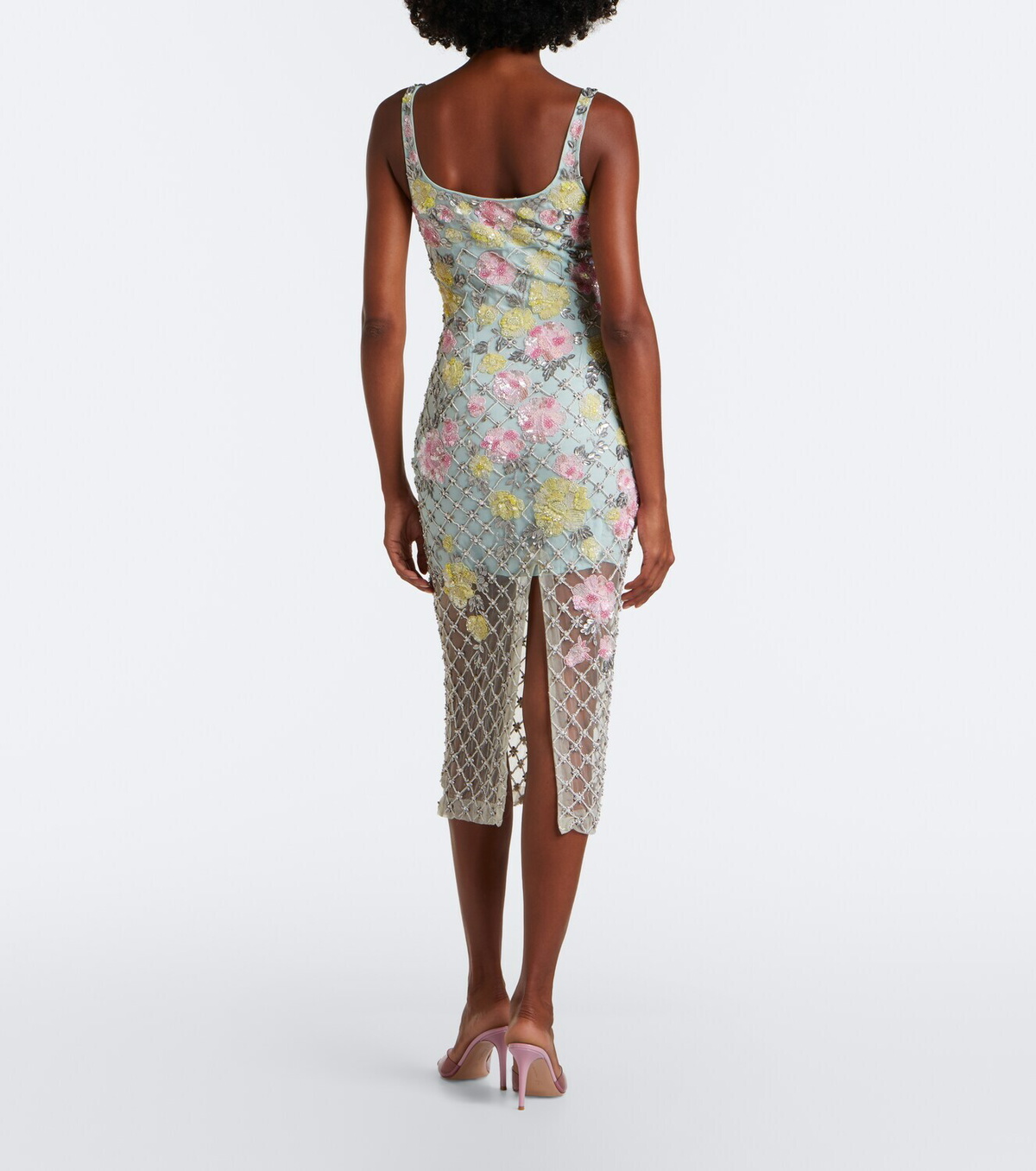 Là Fuori Celeste Jardin embellished midi dress