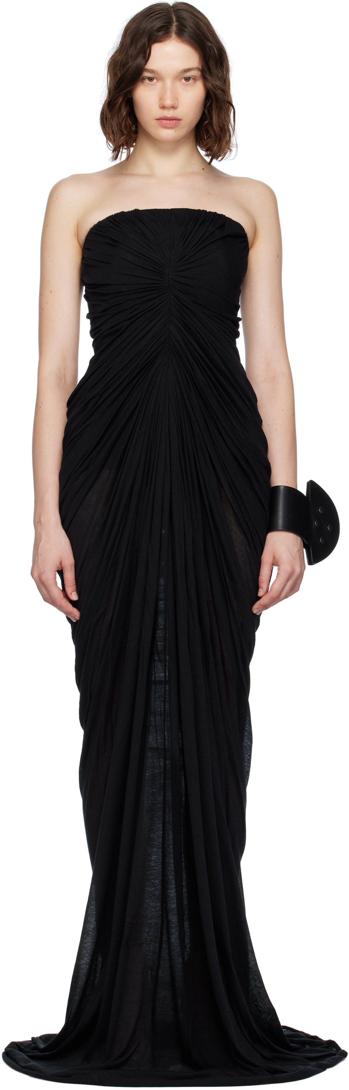 Rick Owens lido Black Long Dress With Straight Neckline And