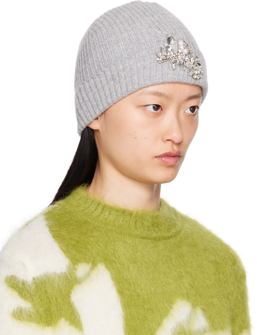 Erdem Gray Crystal-Cut Beanie