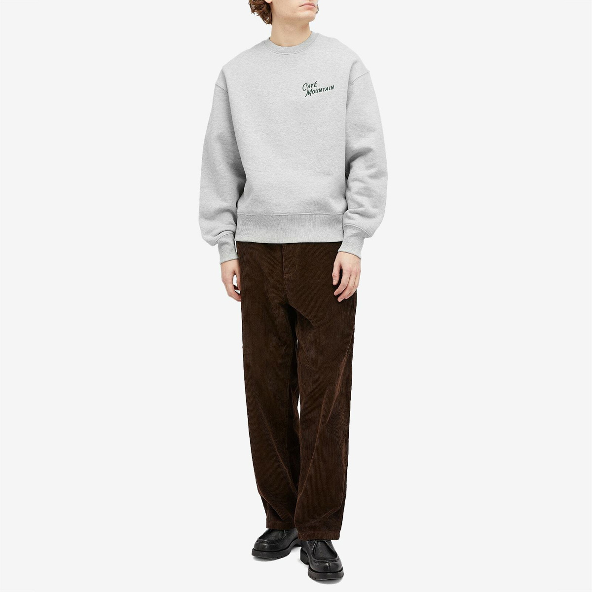 Café Mountain Men's Embroidered Script Crew Sweatshirt in Grey