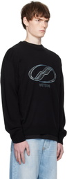 We11done Black Logo Rhinestone Knit Pullover Sweater