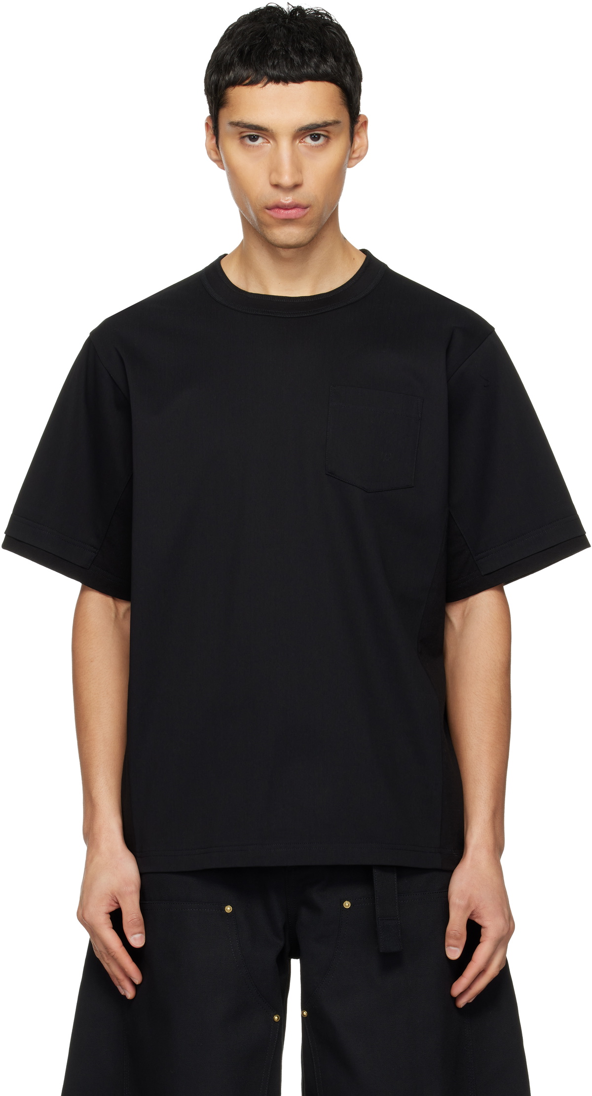 sacai Black Cotton Jersey T-shirt Sacai