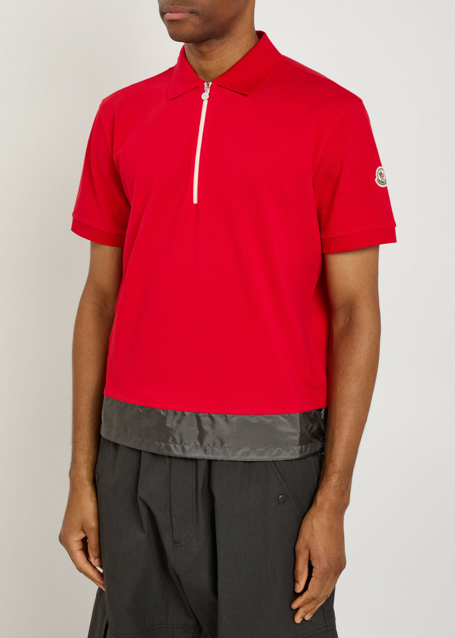 Moncler Logo-appliquéd Piqué Cotton Polo Shirt Red