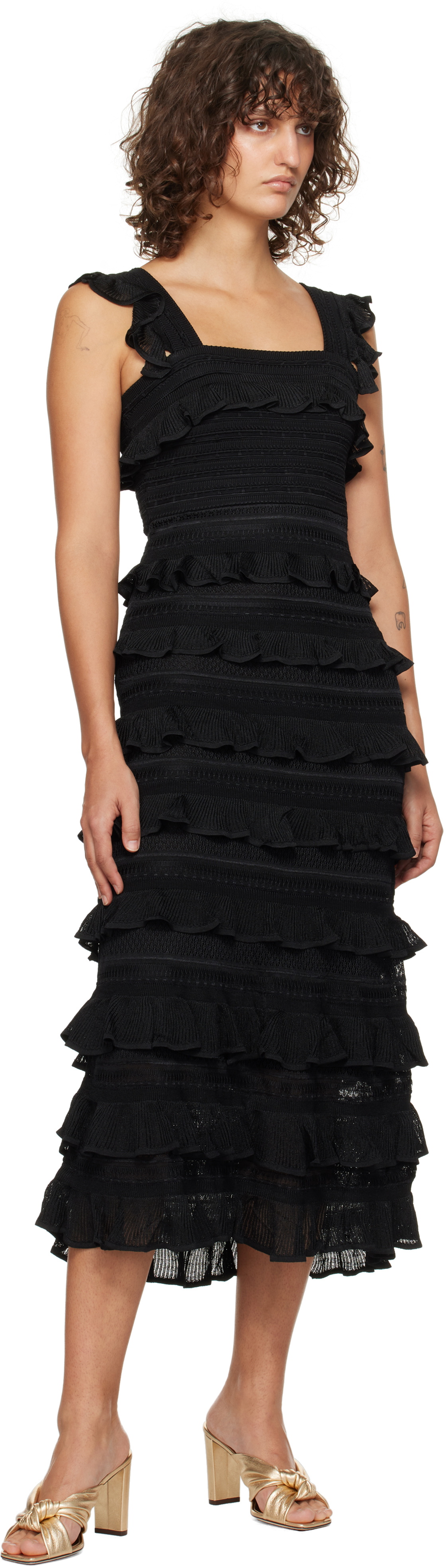 ZIMMERMANN Black Illustration Frilled Midi Dress