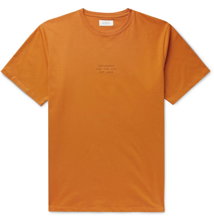 Photo: Saturdays NYC - United Slim-Fit Printed Cotton-Jersey T-Shirt - Yellow