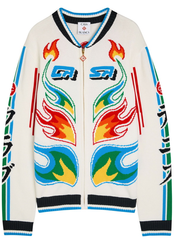 Photo: Casablanca Flame Laurel Embroidered Cotton-knit Cardigan Multicoloured 1