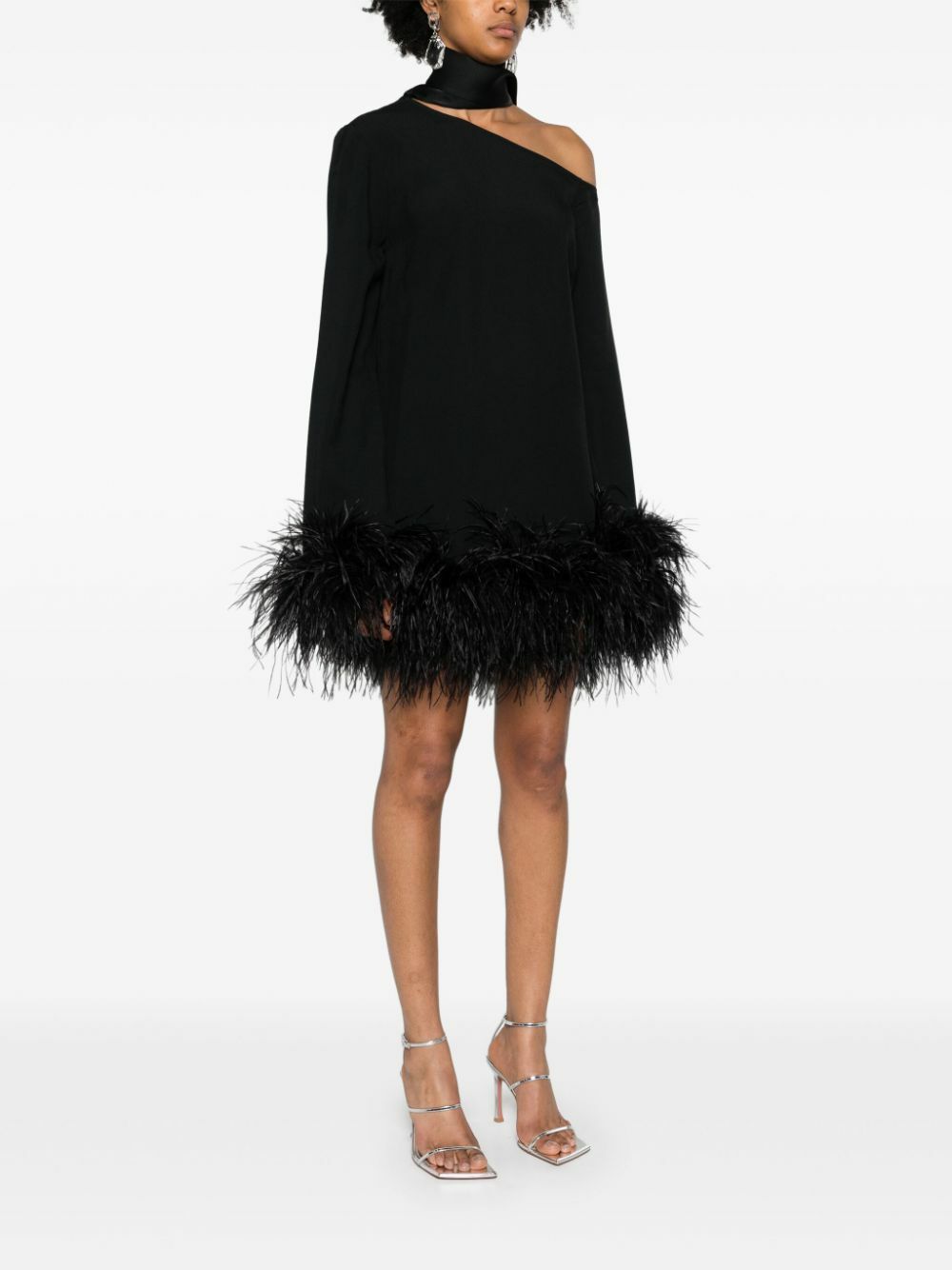 Taller Marmo Black Feather-Trimmer Mini Dress Taller Marmo