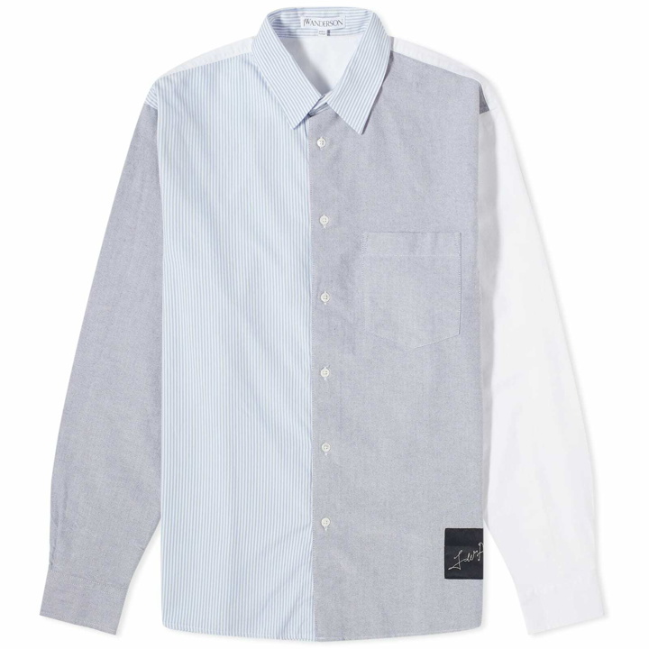 Photo: JW Anderson Men's Fun Mix Patch Work Shirt in Light Blue/Grey