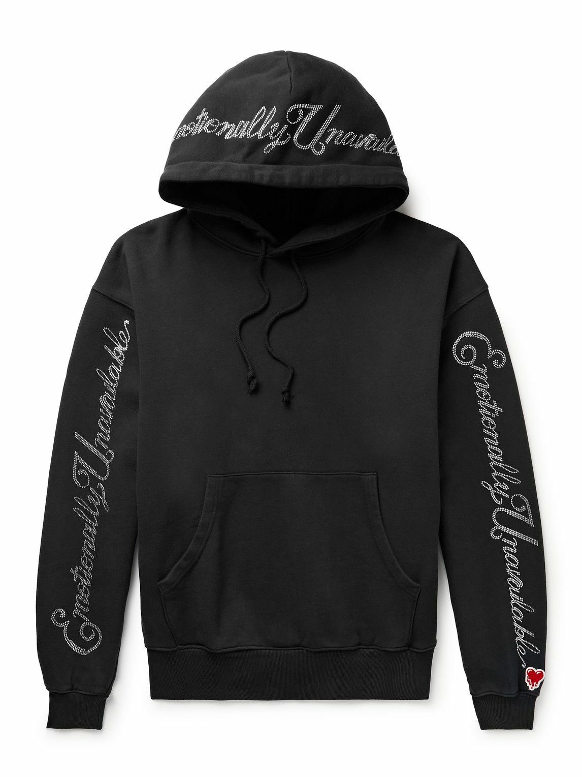 Photo: Emotionally Unavailable - Crystal-Embellished Cotton-Jersey Hoodie - Black