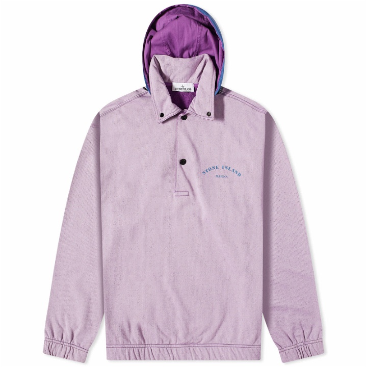 Photo: Stone Island Men's Marina Plated Dyed Hooded Sweat in Magenta