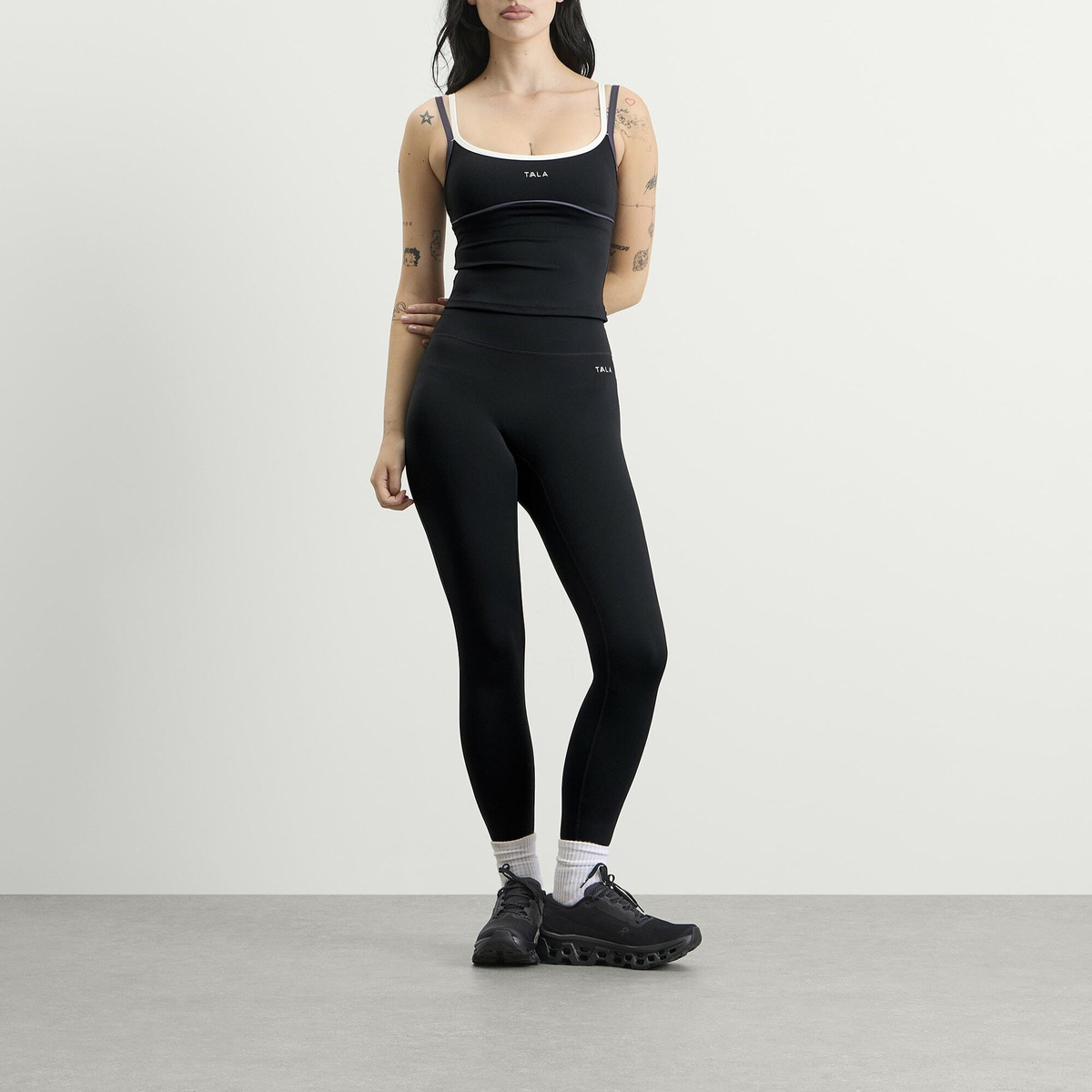 TALA Women's SkinLuxe Contrast Double Strap Vest in Shadow Black