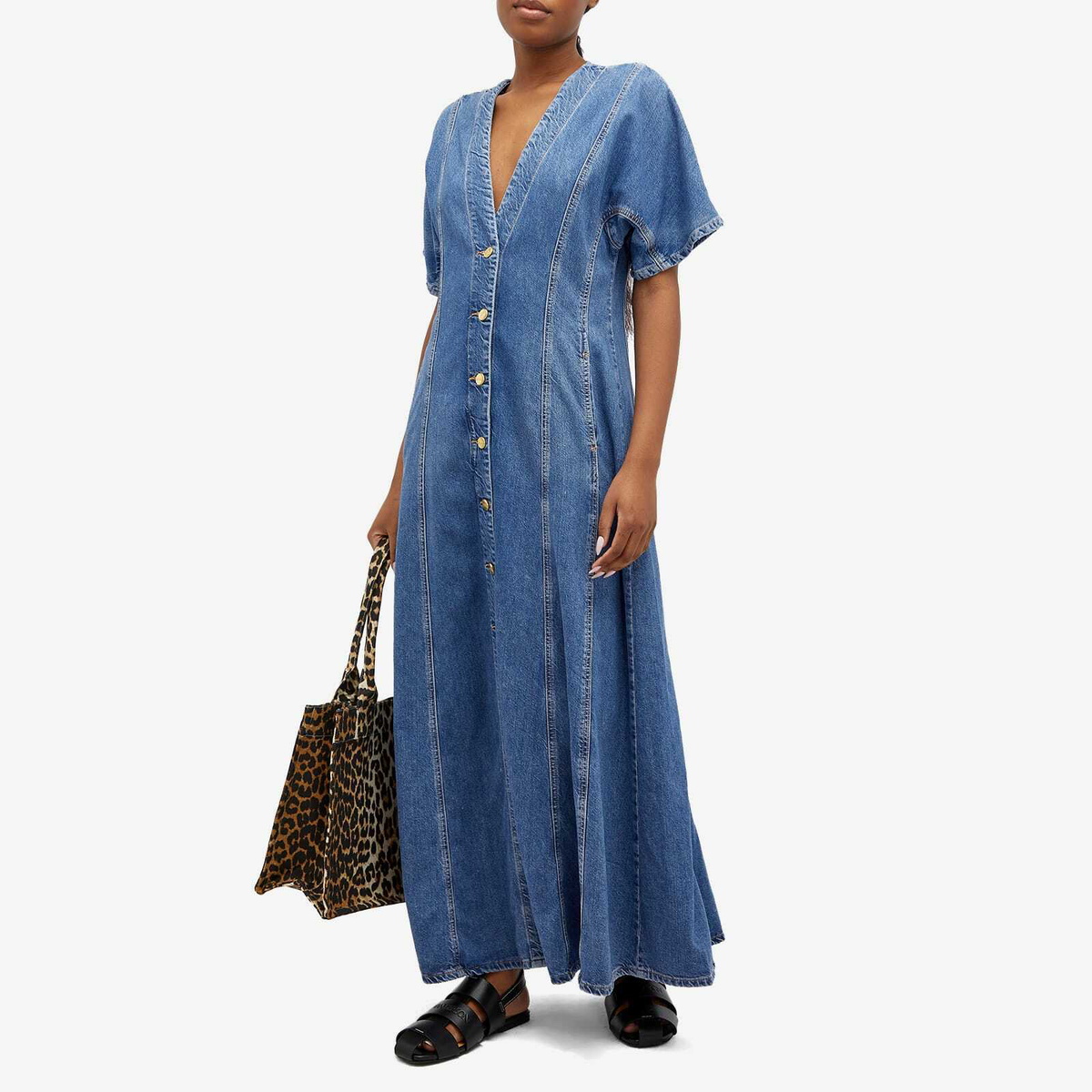 GANNI Women's Future Denim Maxi Dress in Mid Blue Stone GANNI