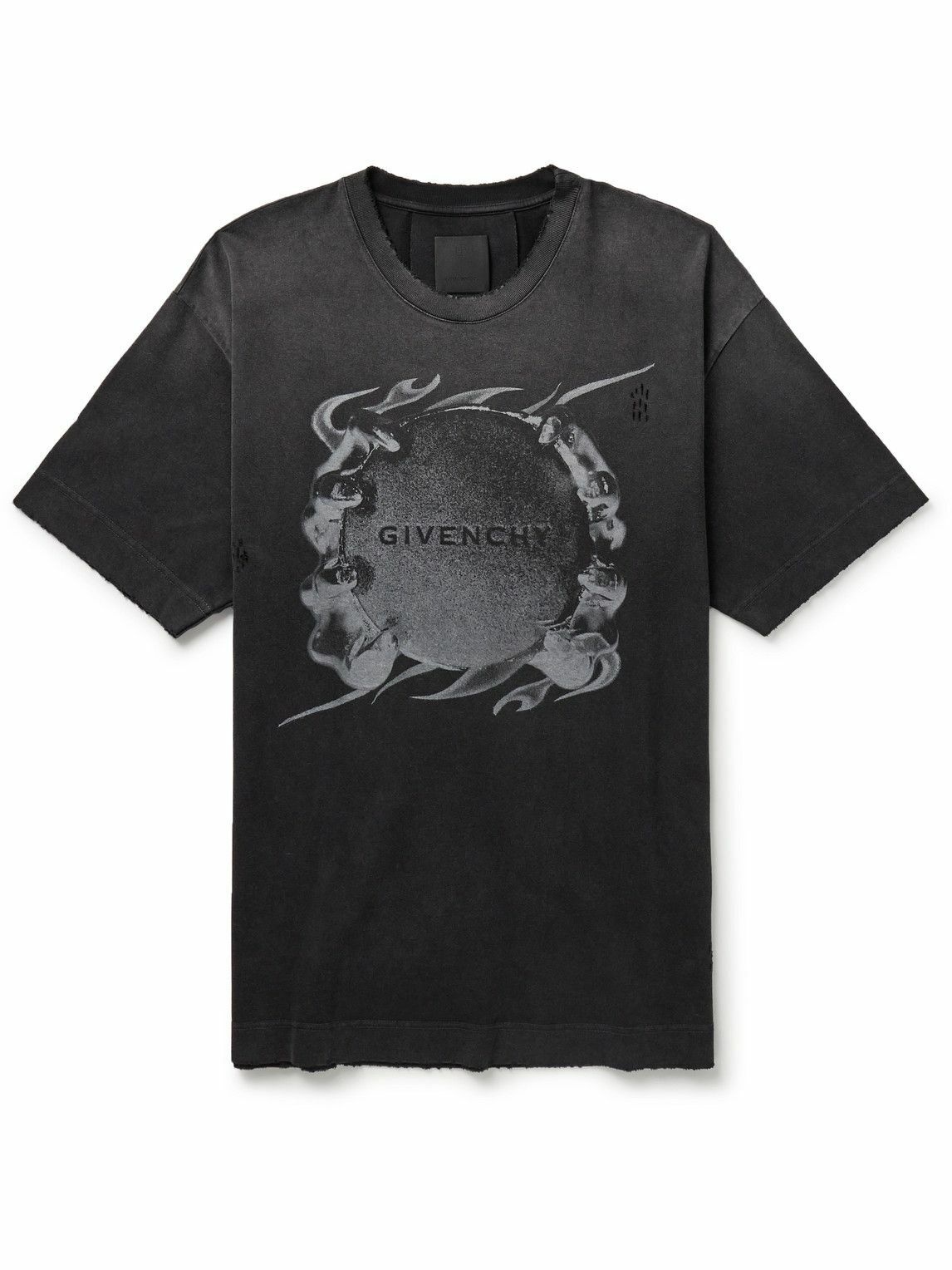 Photo: Givenchy - Ring Oversized Distressed Logo-Print Cotton-Jersey T-Shirt - Black