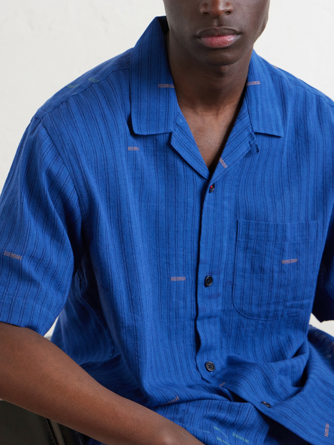 Kardo - Ronald Convertible-Collar Embroidered Striped Cotton Shirt - Blue