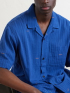 Kardo - Ronald Convertible-Collar Embroidered Striped Cotton Shirt - Blue