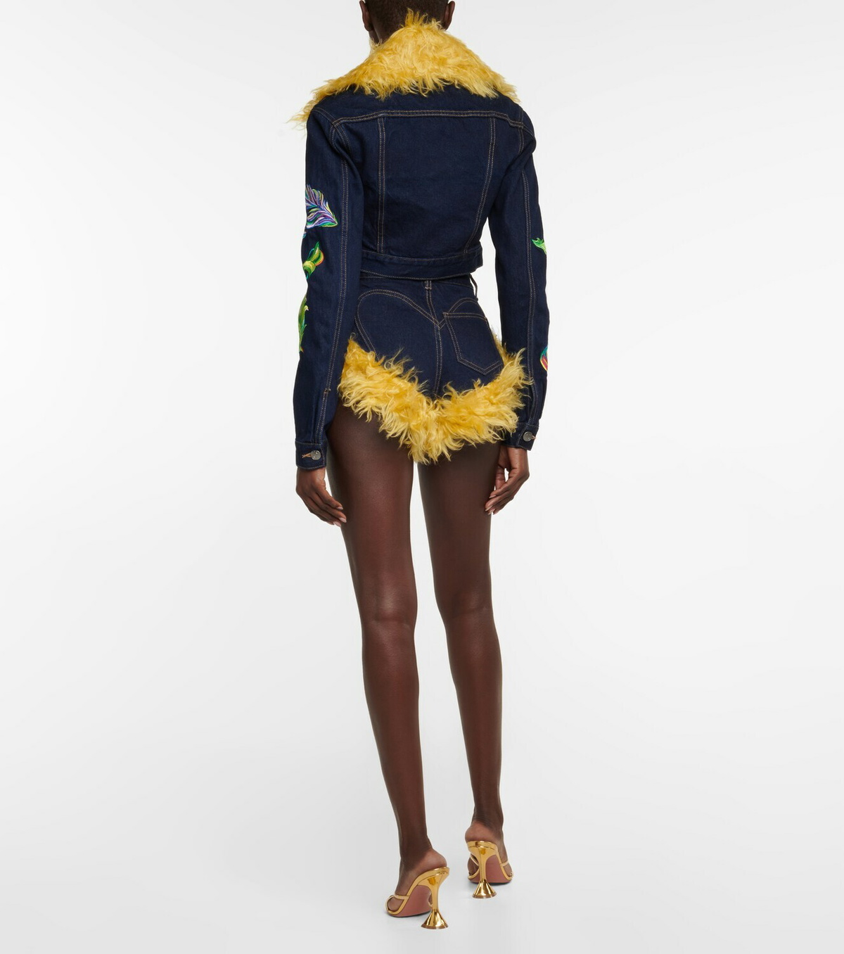 Area - Mohair-trimmed cropped denim jacket