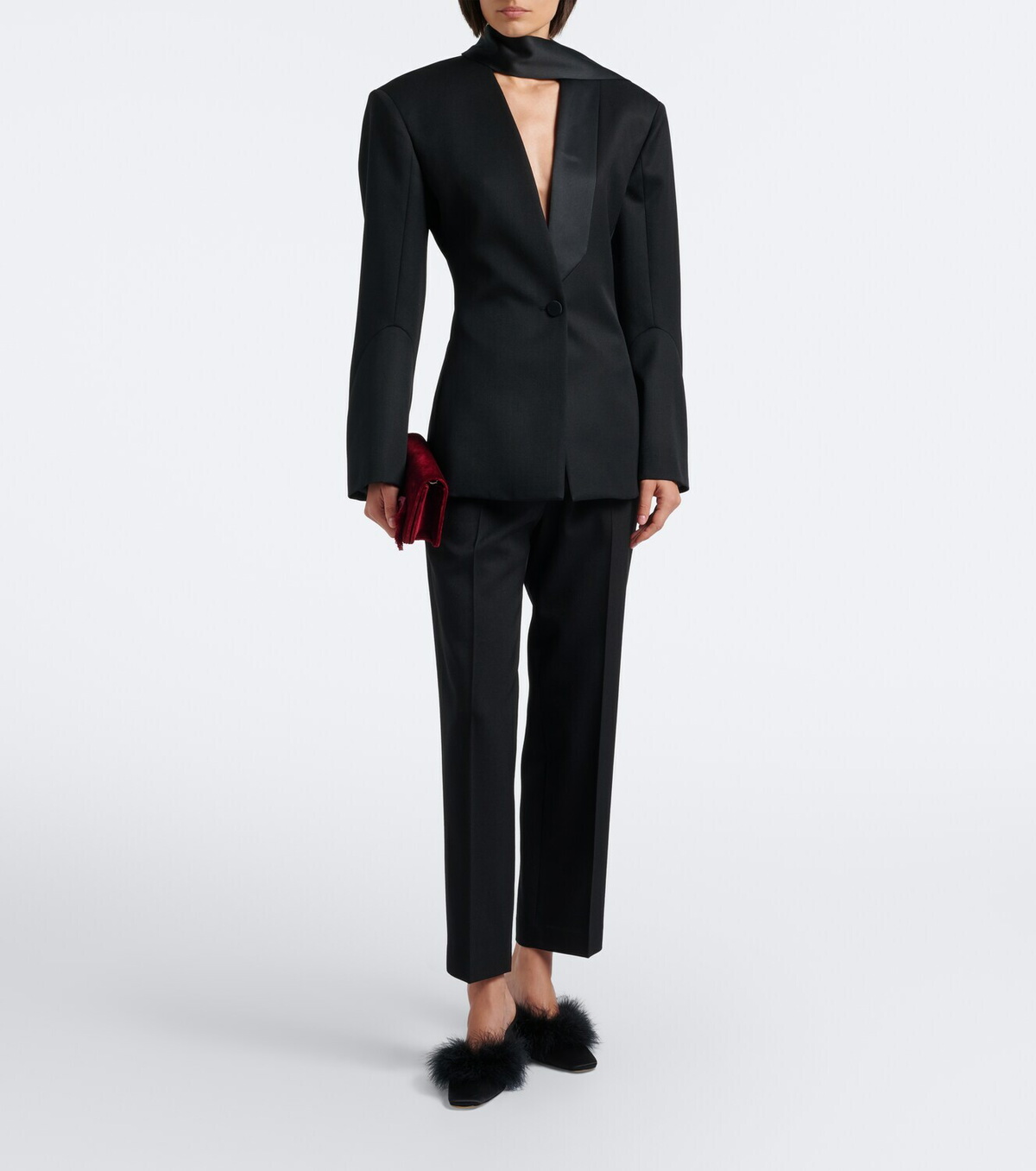 Mach & Mach Carolyn feather-trimmed satin mules