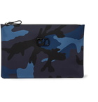 Valentino - Valentino Garavani Logo-Appliquéd Camouflage-Print Canvas Pouch - Blue