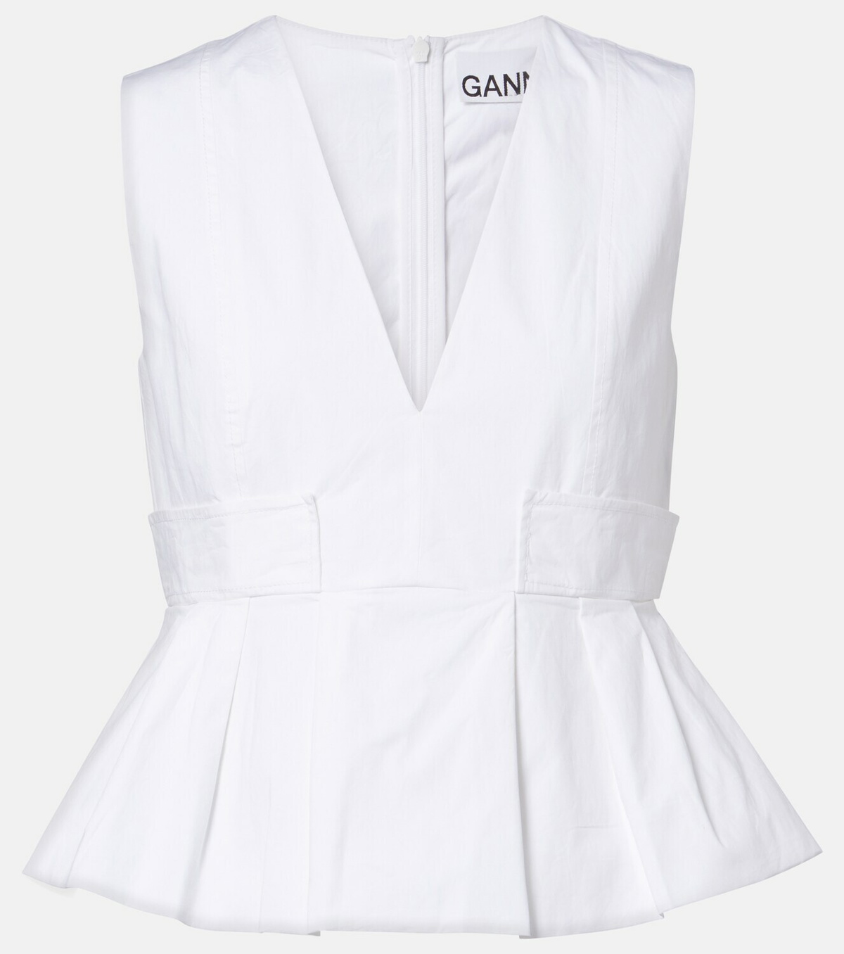 Ganni Peplum cotton-blend poplin top