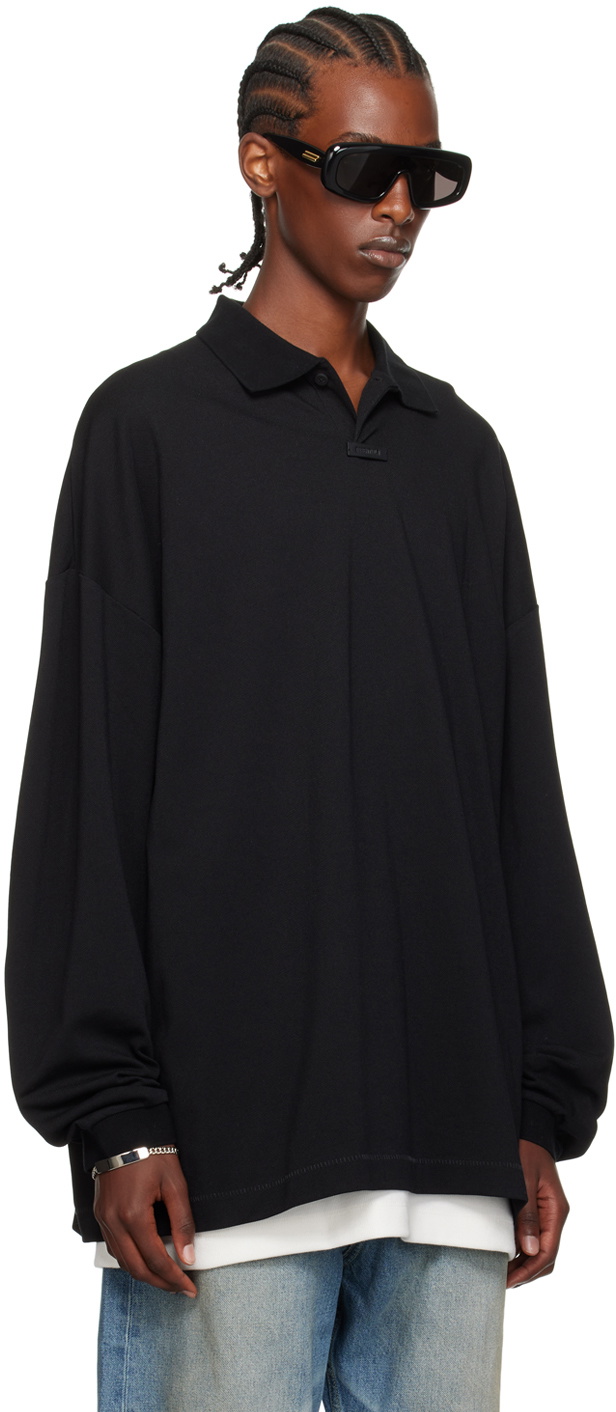 Fear of God ESSENTIALS Black Logo Patch Long Sleeve Polo