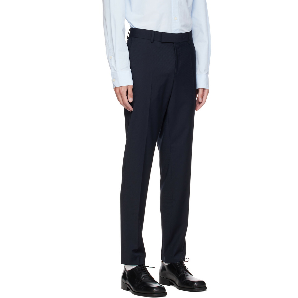 BOSS Navy Slim-Fit Micro-Patterned Stretch Wool Trousers