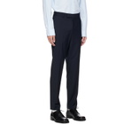 BOSS Navy Slim-Fit Micro-Patterned Stretch Wool Trousers