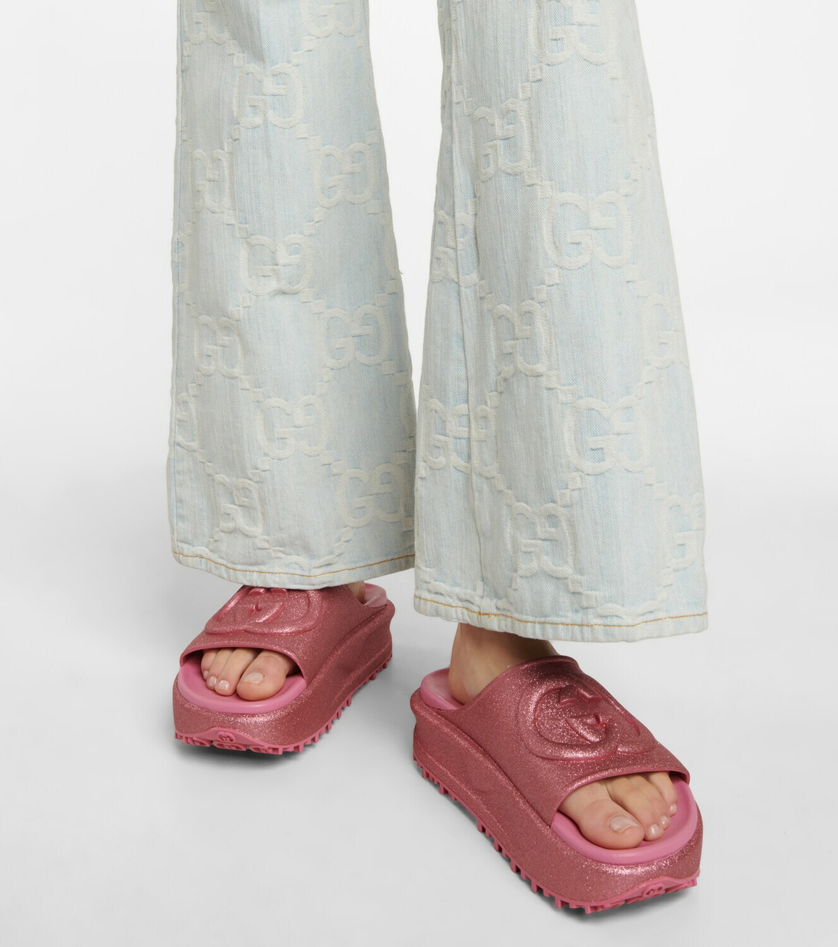 Gucci - GG metallic platform slides Gucci
