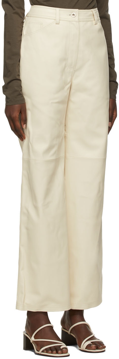 DRAE Beige Faux-Leather Stitch Trousers