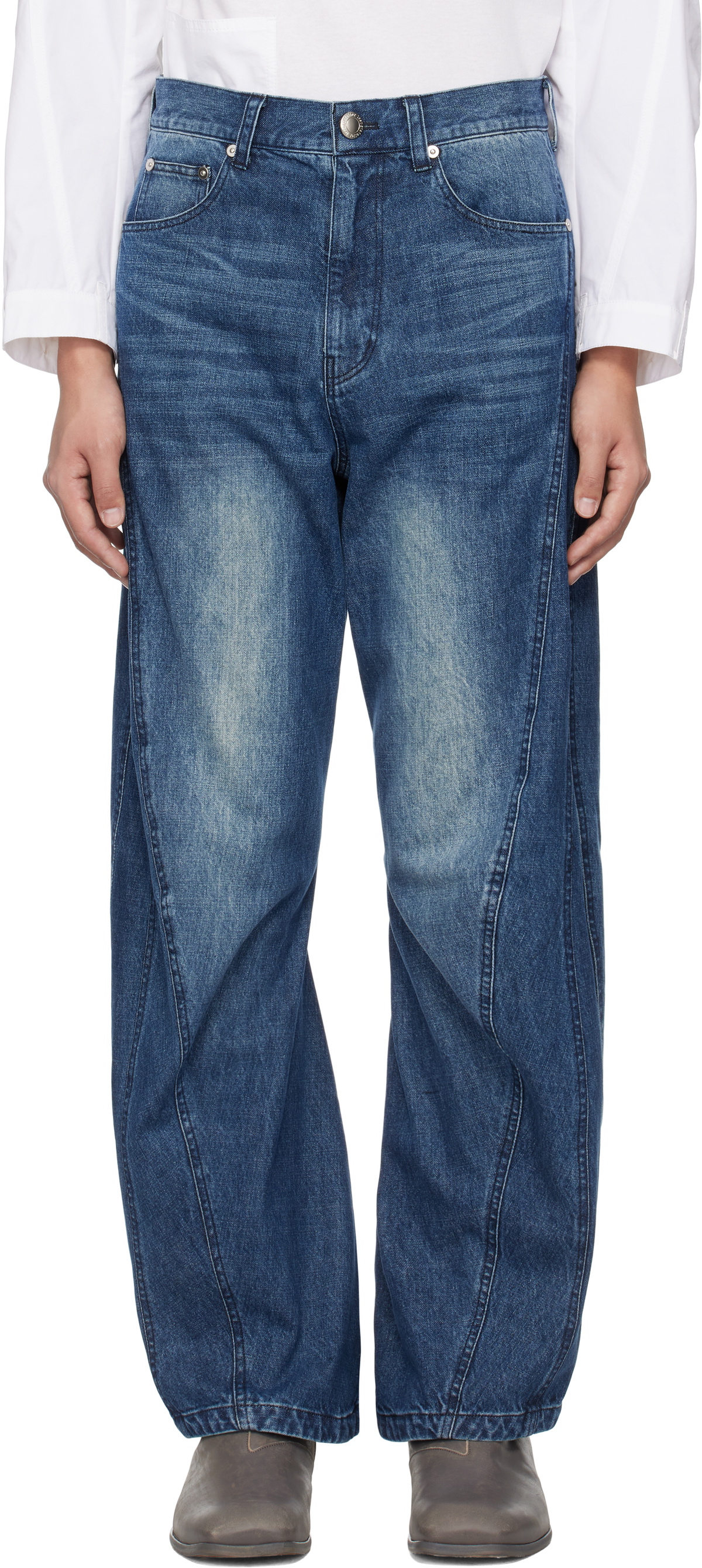 lesugiatelier Blue Curved Silhouette Jeans