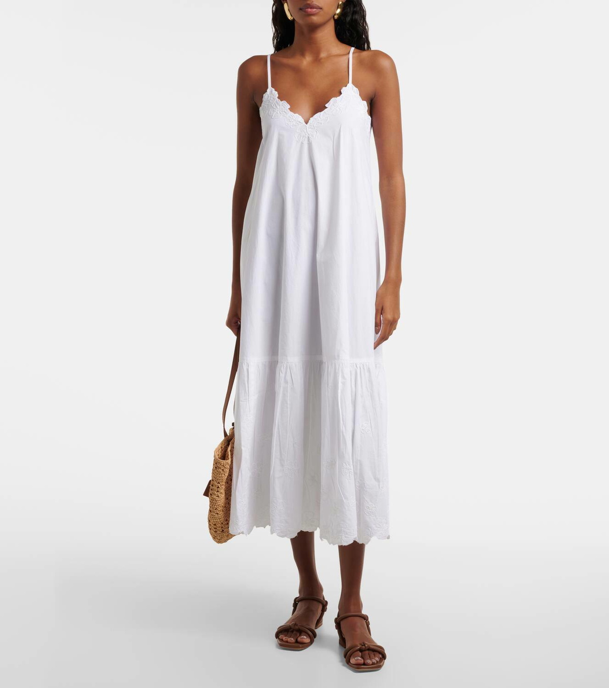 knee length dresses for ladies Exclusive White Poppy Flared Sleeve Dress