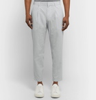 Theory - Page Tapered Stretch-Cotton Seersucker Trousers - Light gray