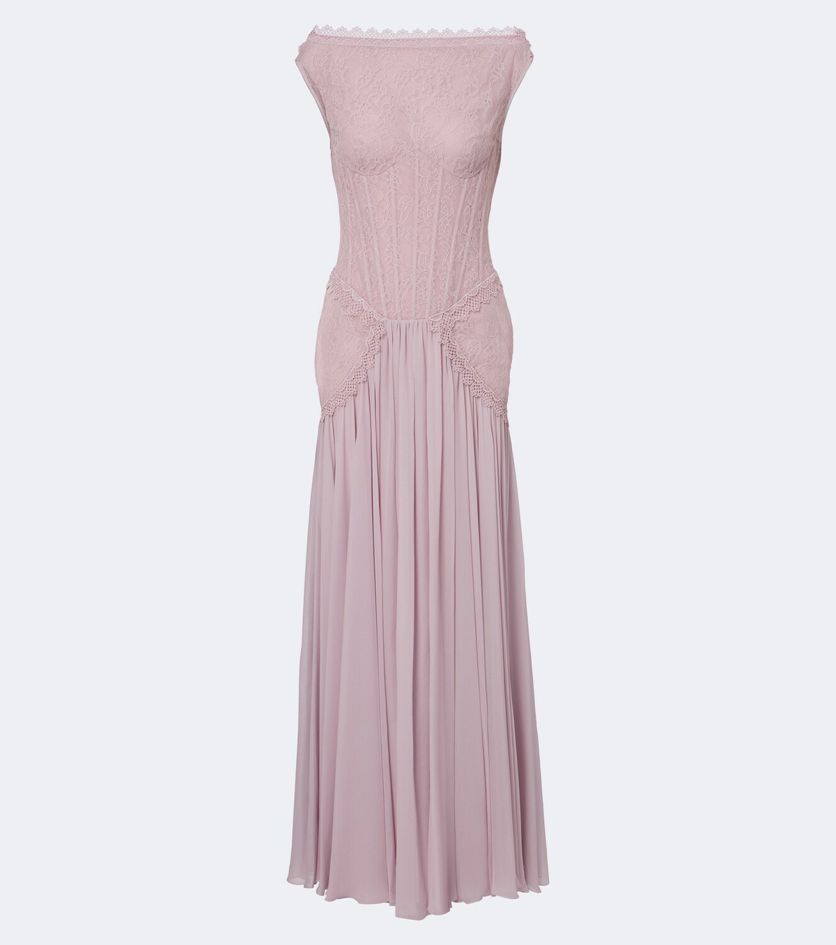 Georges Hobeika Silk-blend georgette and lace corset gown
