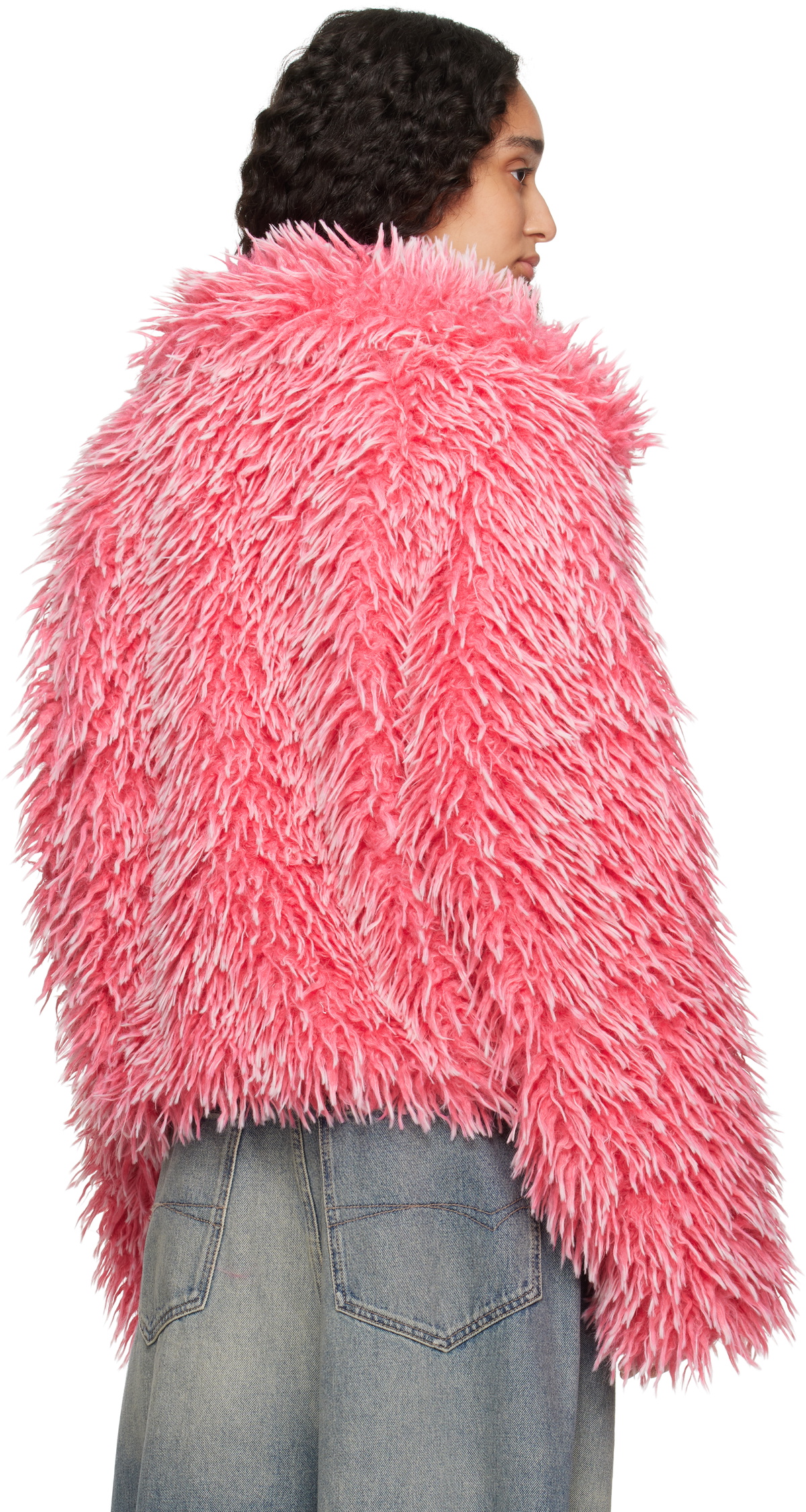 ERL Pink Varsity Faux-Fur Jacket