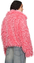 ERL Pink Varsity Faux-Fur Jacket