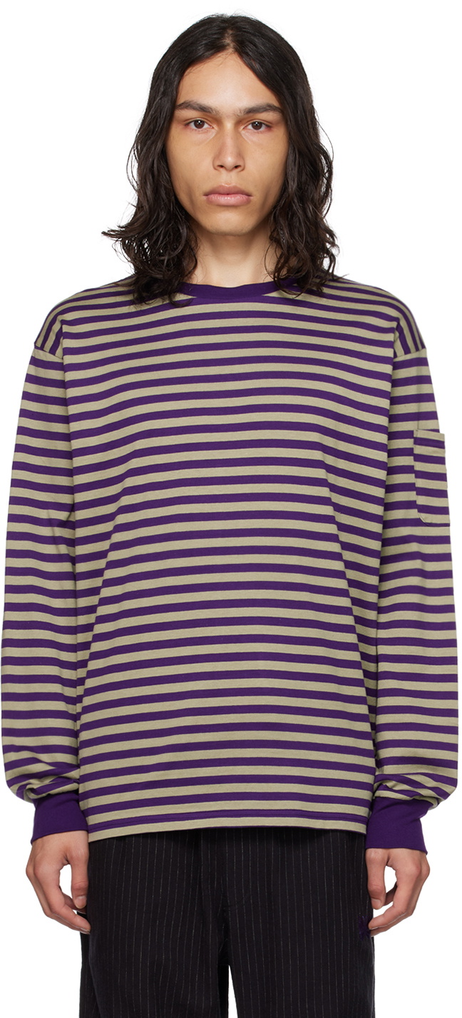 NEEDLES Purple & Off-White Striped Long Sleeve T-Shirt Needles