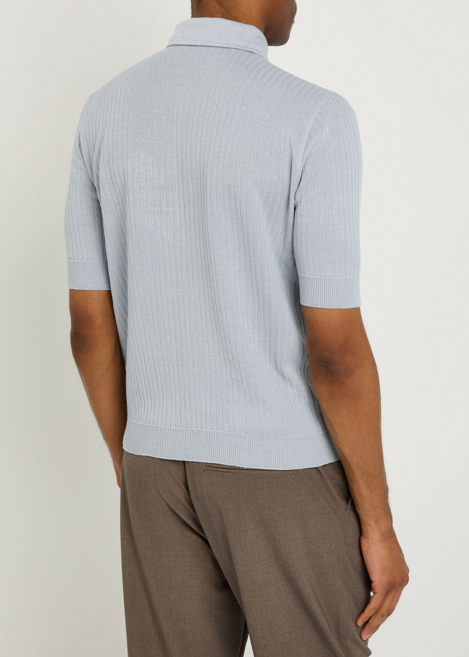 Lardini Ribbed Linen-blend Polo Shirt Light Blue